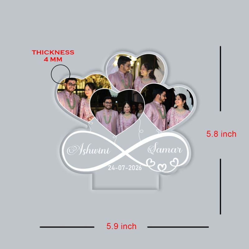 Personalised Couple Photo Collage LED Night Lamp with Infinity Symbol and Heart Design Multicolored Light Anniversary or Wedding Gift for Husband, Wife, or Partner